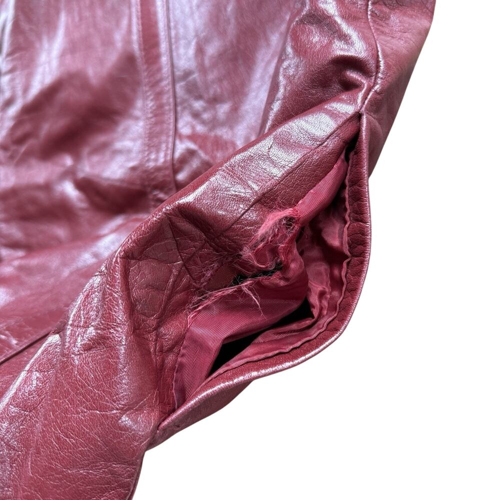 Vintage 70s Montgomery Ward Leather Skirt 17 18 Plus Wine Red Midi A Line - Picture 11 of 11